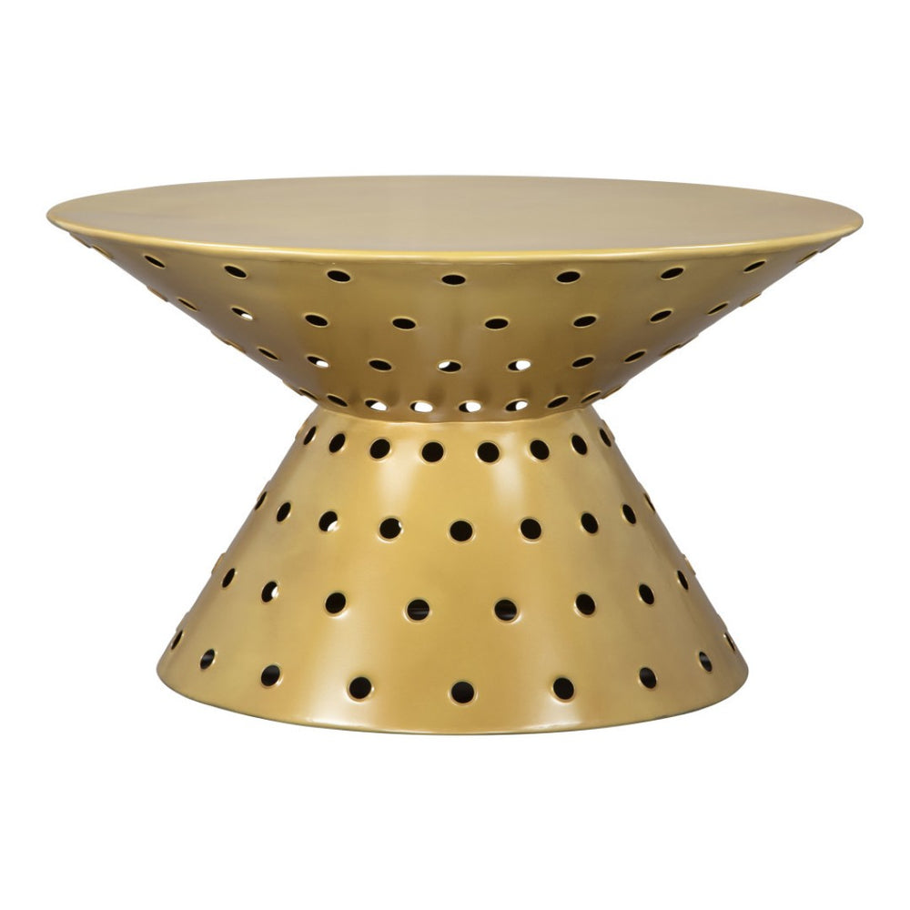 HomeRoots 30" Gold Iron Round Pedestal Coffee Table - Elegant Modern Centerpiece for Living Room & Office Spaces 565061