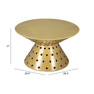 HomeRoots 30" Gold Iron Round Pedestal Coffee Table - Elegant Modern Centerpiece for Living Room & Office Spaces 565061