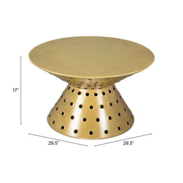HomeRoots 30" Gold Iron Round Pedestal Coffee Table - Elegant Modern Centerpiece for Living Room & Office Spaces 565061