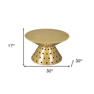 HomeRoots 30" Gold Iron Round Pedestal Coffee Table - Elegant Modern Centerpiece for Living Room & Office Spaces 565061