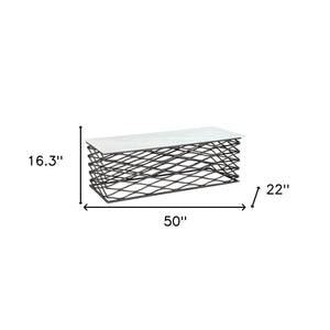 HomeRoots 50" White Marble and Antiqued Bronze Abstract Coffee Table - Modern Elegance for Any Space 565062