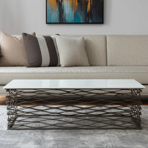 HomeRoots 50" White Marble and Antiqued Bronze Abstract Coffee Table - Modern Elegance for Any Space 565062