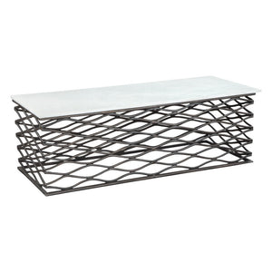 HomeRoots 50" White Marble and Antiqued Bronze Abstract Coffee Table - Modern Elegance for Any Space 565062