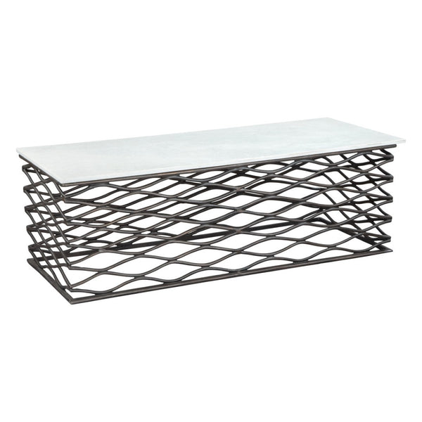 HomeRoots 50" White Marble and Antiqued Bronze Abstract Coffee Table - Modern Elegance for Any Space 565062