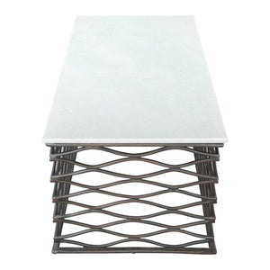 HomeRoots 50" White Marble and Antiqued Bronze Abstract Coffee Table - Modern Elegance for Any Space 565062