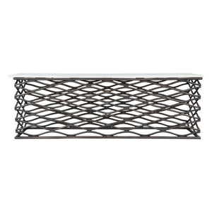 HomeRoots 50" White Marble and Antiqued Bronze Abstract Coffee Table - Modern Elegance for Any Space 565062