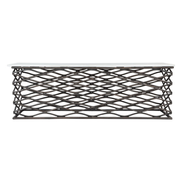 HomeRoots 50" White Marble and Antiqued Bronze Abstract Coffee Table - Modern Elegance for Any Space 565062
