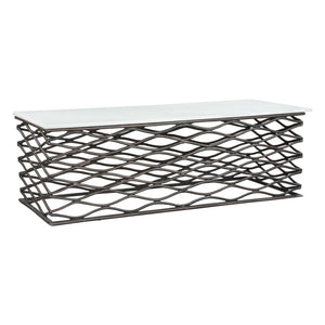HomeRoots 50" White Marble and Antiqued Bronze Abstract Coffee Table - Modern Elegance for Any Space 565062