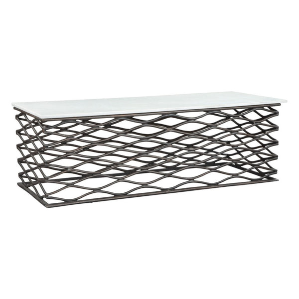 HomeRoots 50" White Marble and Antiqued Bronze Abstract Coffee Table - Modern Elegance for Any Space 565062