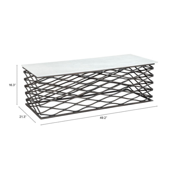 HomeRoots 50" White Marble and Antiqued Bronze Abstract Coffee Table - Modern Elegance for Any Space 565062