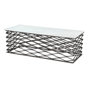 HomeRoots 50" White Marble and Antiqued Bronze Abstract Coffee Table - Modern Elegance for Any Space 565062
