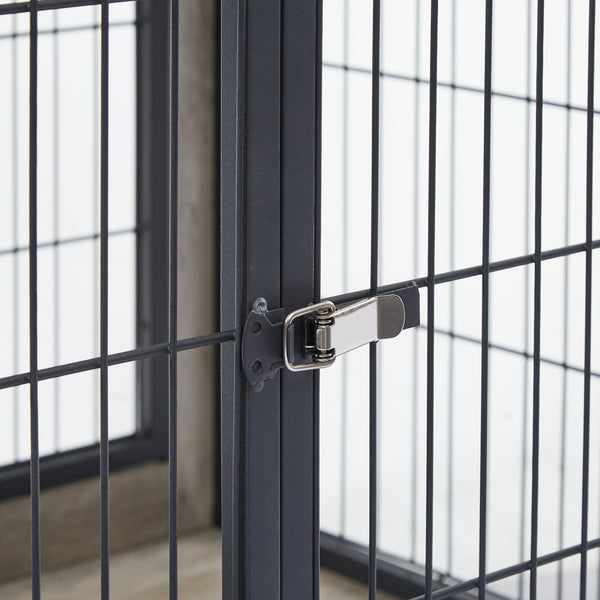 English Elm Furniture Style Dog Crate Side Table on Wheels with Double Doors, Lift-Top, Grey — Safe, Mobile, 38.58"w x 27.36"h W116291737