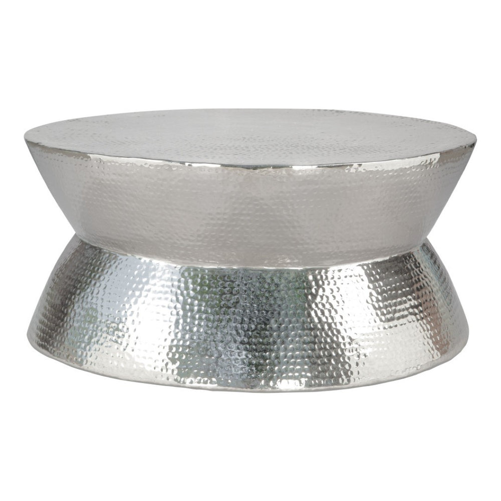 HomeRoots 37" Silver Aluminum Round Distressed Coffee Table – Vintage Charm with Modern Durability for Any Space 565064
