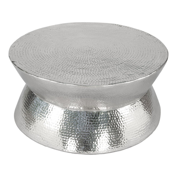 HomeRoots 37" Silver Aluminum Round Distressed Coffee Table – Vintage Charm with Modern Durability for Any Space 565064