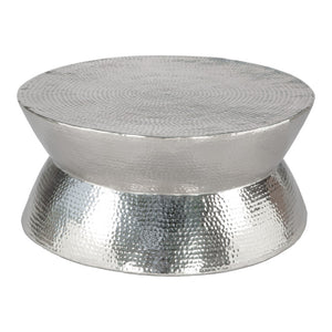 HomeRoots 37" Silver Aluminum Round Distressed Coffee Table – Vintage Charm with Modern Durability for Any Space 565064