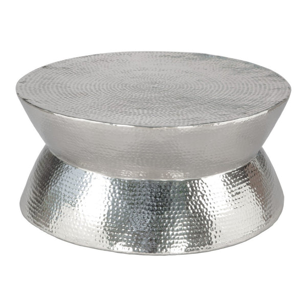 HomeRoots 37" Silver Aluminum Round Distressed Coffee Table – Vintage Charm with Modern Durability for Any Space 565064