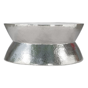 HomeRoots 37" Silver Aluminum Round Distressed Coffee Table – Vintage Charm with Modern Durability for Any Space 565064