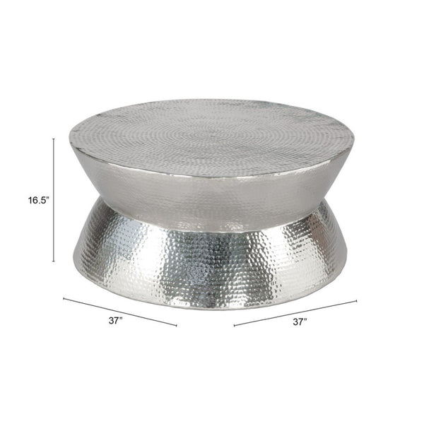 HomeRoots 37" Silver Aluminum Round Distressed Coffee Table – Vintage Charm with Modern Durability for Any Space 565064