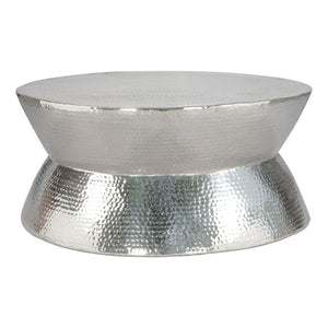 HomeRoots 37" Silver Aluminum Round Distressed Coffee Table – Vintage Charm with Modern Durability for Any Space 565064