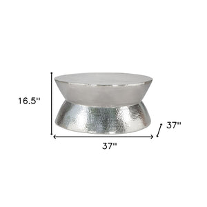 HomeRoots 37" Silver Aluminum Round Distressed Coffee Table – Vintage Charm with Modern Durability for Any Space 565064