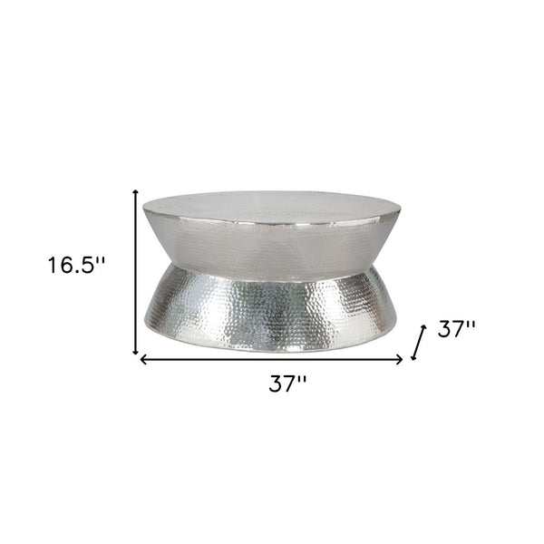 HomeRoots 37" Silver Aluminum Round Distressed Coffee Table – Vintage Charm with Modern Durability for Any Space 565064