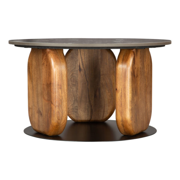 HomeRoots 30" Black and Brown Genuine Marble Round Coffee Table – Elegant Solid Wood Base for Any Space! 565071