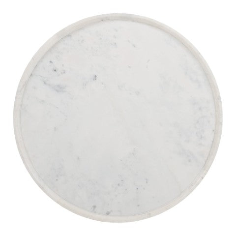 Homeroots 35" Modern Round Pedestal Coffee Table With White Faux Marble Top And Natural Wood Accent Finish   565074