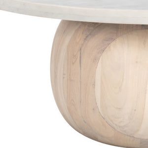 Homeroots 35" Modern Round Pedestal Coffee Table With White Faux Marble Top And Natural Wood Accent Finish   565074