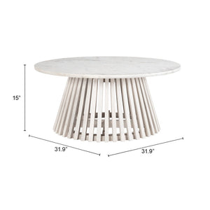 HomeRoots 32" White Marble & Solid Wood Round Drum Coffee Table – Modern Elegance for Any Living Space! 565075