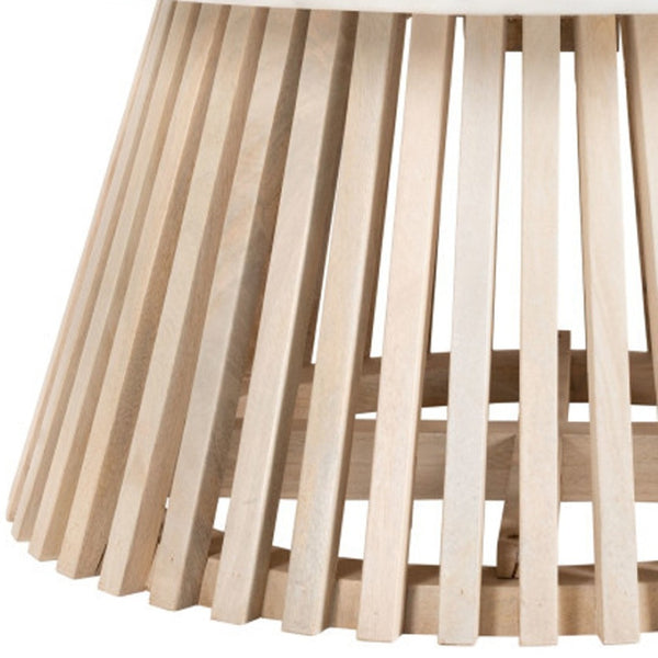 HomeRoots 32" White Marble & Solid Wood Round Drum Coffee Table – Modern Elegance for Any Living Space! 565075