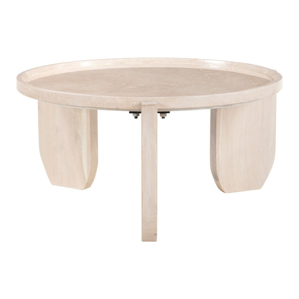 HomeRoots 30" Elegant Natural Marble Round Coffee Table - Modern Design for Living Room & Office Use 565076