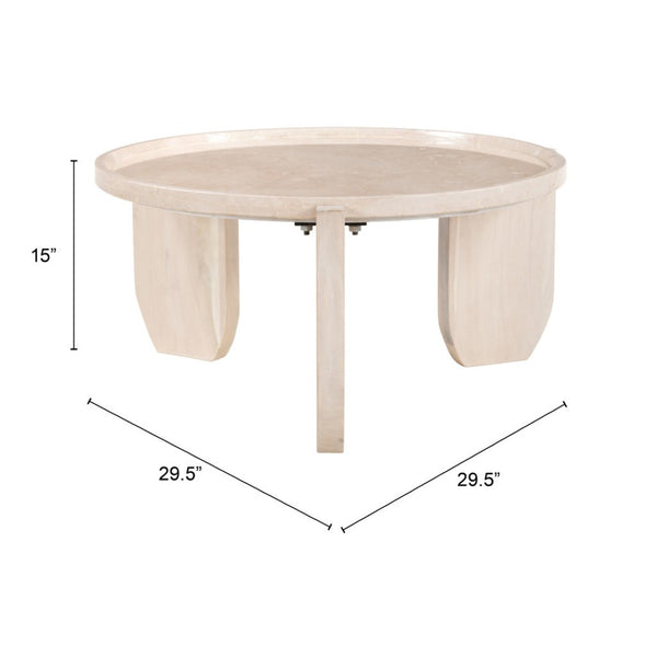 HomeRoots 30" Elegant Natural Marble Round Coffee Table - Modern Design for Living Room & Office Use 565076