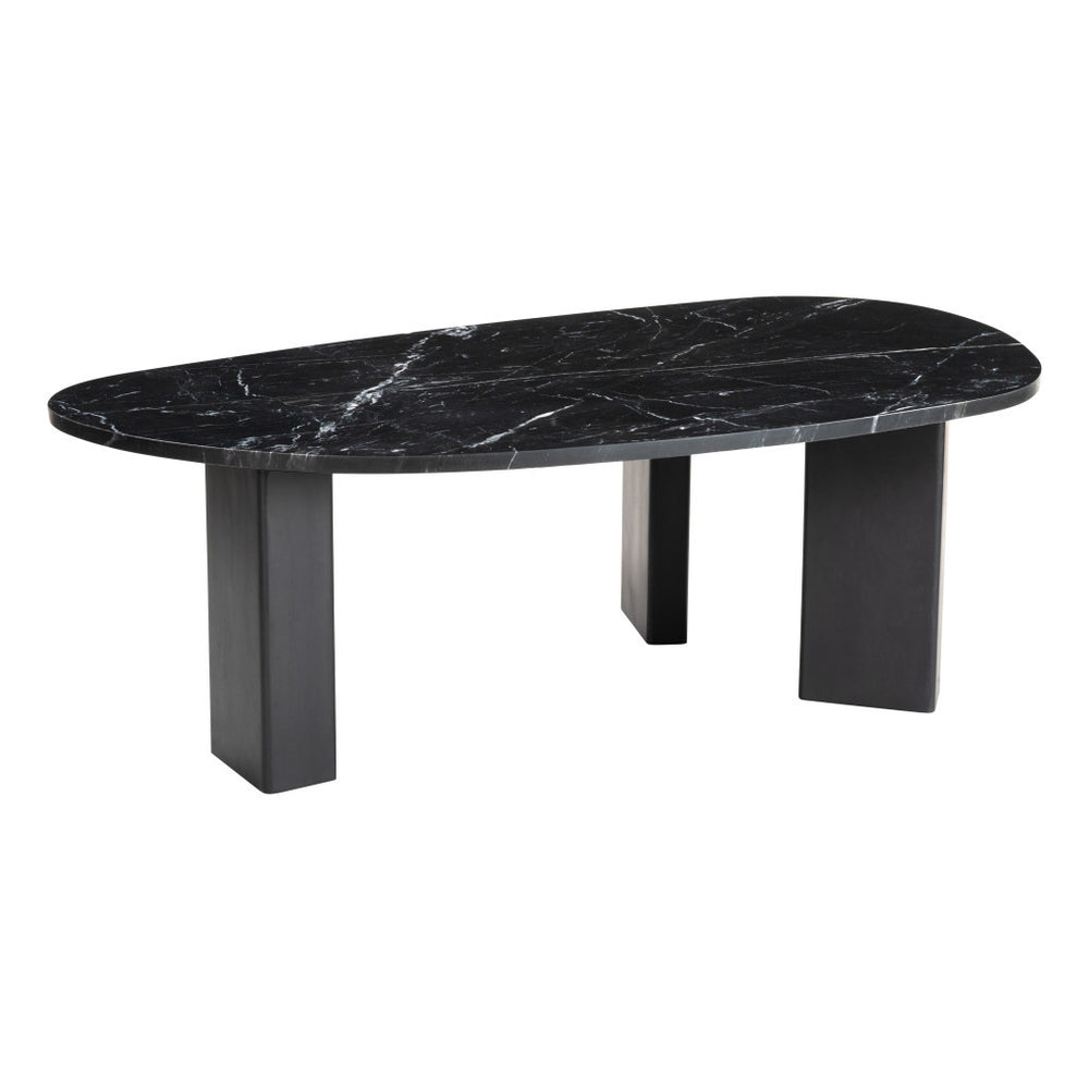 Homeroots 54" Black Genuine Marble And Wood Free Form Coffee Table - Chic Modern Accent For Any Space   565078
