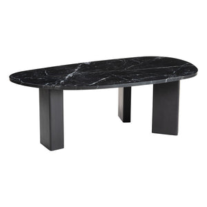 Homeroots 54" Black Genuine Marble And Wood Free Form Coffee Table - Chic Modern Accent For Any Space   565078