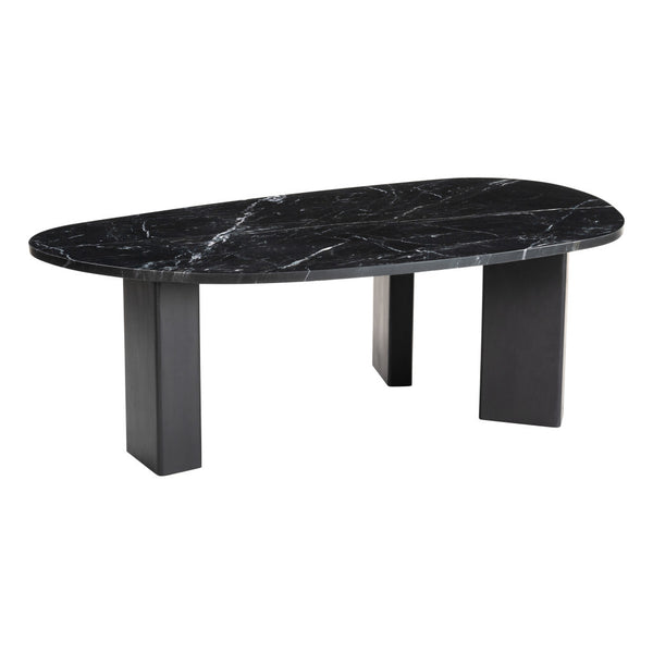 Homeroots 54" Black Genuine Marble And Wood Free Form Coffee Table - Chic Modern Accent For Any Space   565078