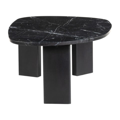Homeroots 54" Black Genuine Marble And Wood Free Form Coffee Table - Chic Modern Accent For Any Space   565078