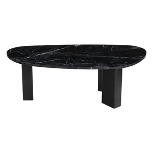 Homeroots 54" Black Genuine Marble And Wood Free Form Coffee Table - Chic Modern Accent For Any Space   565078