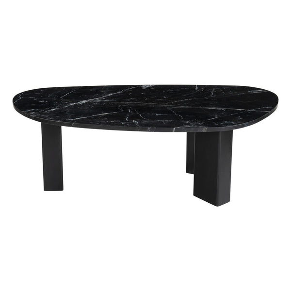 Homeroots 54" Black Genuine Marble And Wood Free Form Coffee Table - Chic Modern Accent For Any Space   565078
