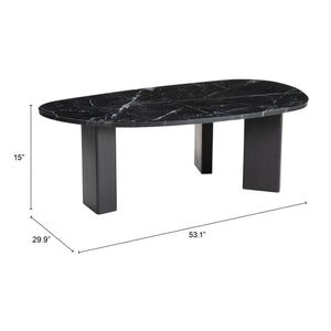 Homeroots 54" Black Genuine Marble And Wood Free Form Coffee Table - Chic Modern Accent For Any Space   565078