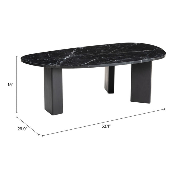 Homeroots 54" Black Genuine Marble And Wood Free Form Coffee Table - Chic Modern Accent For Any Space   565078