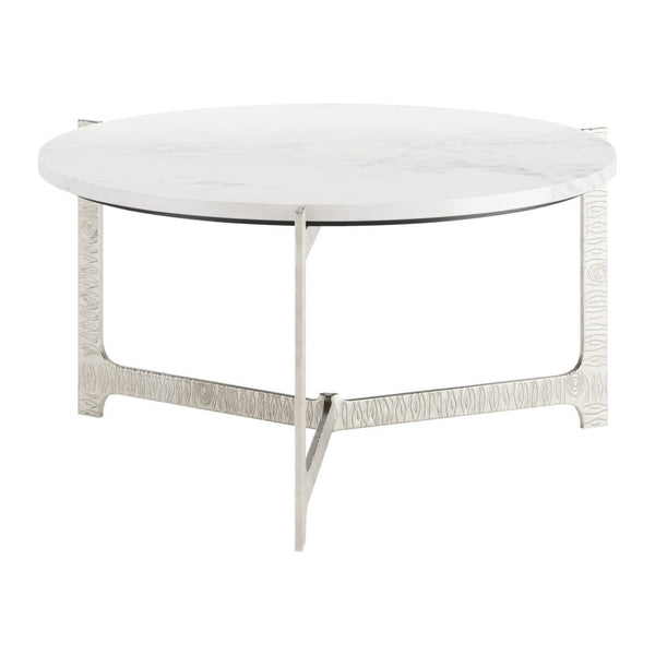 HomeRoots 30" White Marble & Silver Aluminum Round Coffee Table - Elegant Modern Design for Any Space 565084