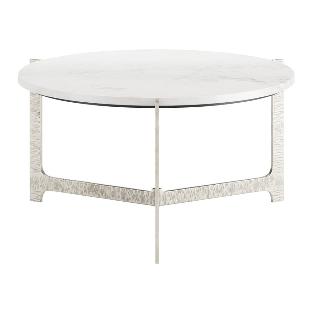 HomeRoots 30" White Marble & Silver Aluminum Round Coffee Table - Elegant Modern Design for Any Space 565084