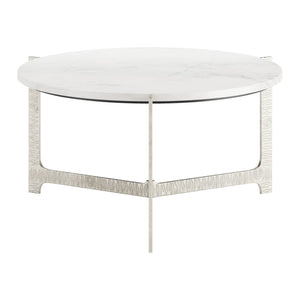 HomeRoots 30" White Marble & Silver Aluminum Round Coffee Table - Elegant Modern Design for Any Space 565084