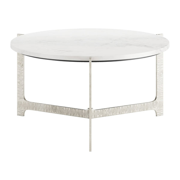 HomeRoots 30" White Marble & Silver Aluminum Round Coffee Table - Elegant Modern Design for Any Space 565084