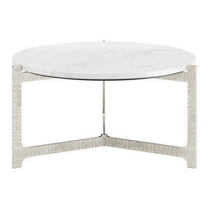 HomeRoots 30" White Marble & Silver Aluminum Round Coffee Table - Elegant Modern Design for Any Space 565084
