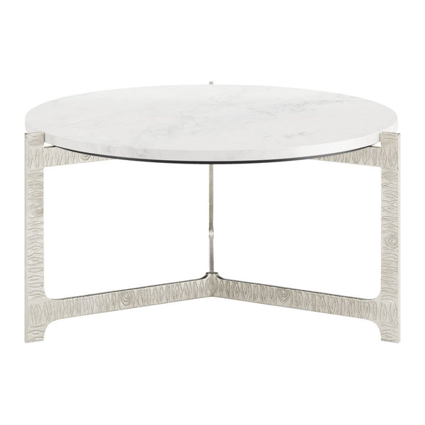 HomeRoots 30" White Marble & Silver Aluminum Round Coffee Table - Elegant Modern Design for Any Space 565084