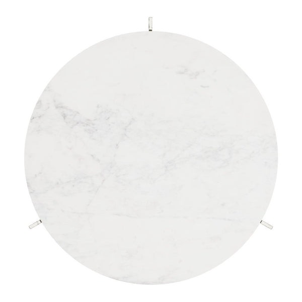 HomeRoots 30" White Marble & Silver Aluminum Round Coffee Table - Elegant Modern Design for Any Space 565084