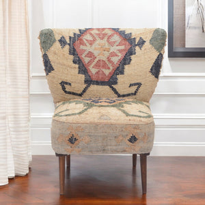Homeroots 26" Southwestern Wingback Chair In Beige, Blue, And Red – Handcrafted Jute Accent For Stylish Comfort   565086