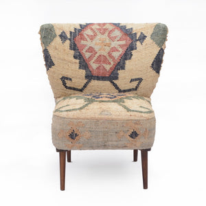 HomeRoots 26" Handcrafted Beige Blue and Red Jute Southwestern Wingback Chair for Cozy Living Spaces 565086