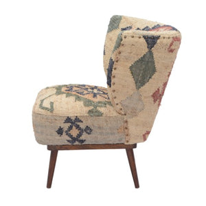 Homeroots 26" Southwestern Wingback Chair In Beige, Blue, And Red – Handcrafted Jute Accent For Stylish Comfort   565086
